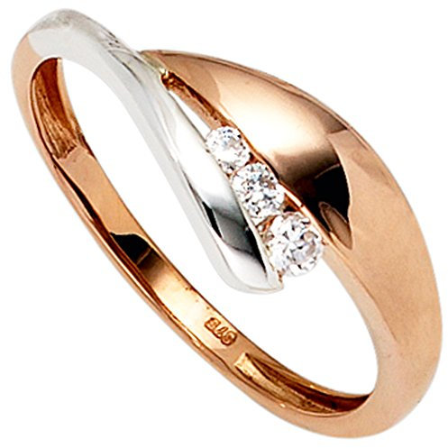 Jobo Damen Ring 375 Gold Rotgold Weißgold bicolor 3 Zirkonia Goldring Größe 60