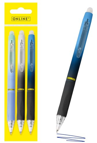 Online magiXX, 3x Radierstift Fashion Boys I Gelschreiber blau radierbar mit 0,7mm Strichstärke I Tintenroller zum Schreibenlernen, Büro I Erasable Pen Set I Radierbarer Kugelschreiber Schüler