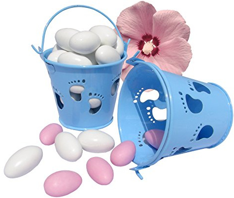 EinsSein Verpackung Gastgeschenke Taufe Mini Eimer Füßchen hellblau 10 Stück | Kartonage Eimerchen Taufmandeln Mandeln Süßigkeiten | Schachteln Geburt Junge Geschenkboxen Babyshower