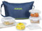 Borosil Glass Daisy Lunch Box Set of 4, (2 pcs 320 ml Sqr + 2pcs 240 ml Rnd) Microwave Safe Office Tiffin