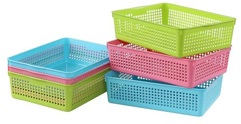 Dynko 6-Pack A4 Storage Colorized Baskets, Plastic Storage Organizer Basket