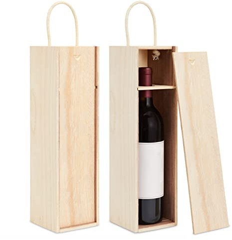 2 Pack Unfinished Wooden Wine Boxes with Handles for DIY Crafts, Gifts, Birthday and Housewarming Parties, Customizable with Paint, Engravings, and Imprints (35.3 x 10.2 x 9.9 cm)