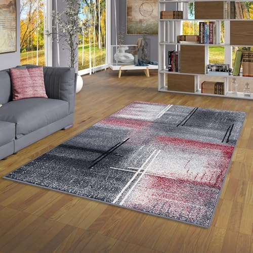 Pergamon Designer Teppich Modern Wohnzimmer Schlafzimmer Esszimmer Kurzflor Brilliant Grau Rot Verlauf