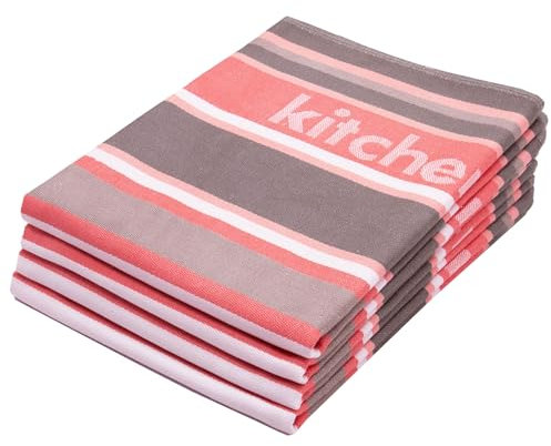 ZOLLNER 4er Set Geschirrtücher Baumwolle in 50x70 cm - saugstarke und langlebige Küchentücher - waschbar bis 60°C – in rot gestreift - Gastronomiequalität - Oeko Tex® Zertifiziert