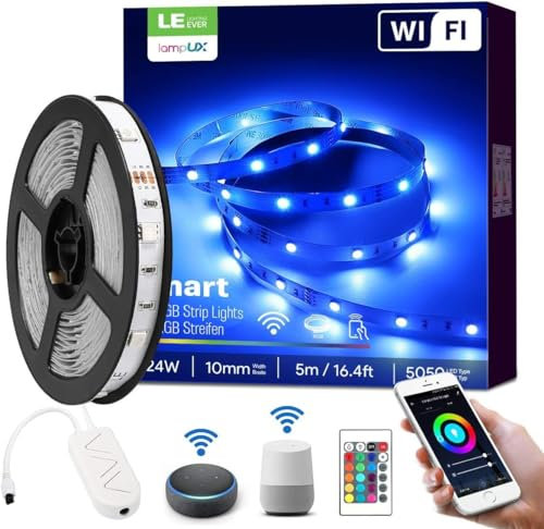 Lepro Smart LED Strip, 5M LED Streifen, RGB 150 LEDs, IP20 Smart LED Leiste inkl. Fernbedienung, WiFi LED Band Lichterkette für Haus,Küche,Party,Lichtband Kompatibel mit Alexa, Google Home nur 2.4GHz