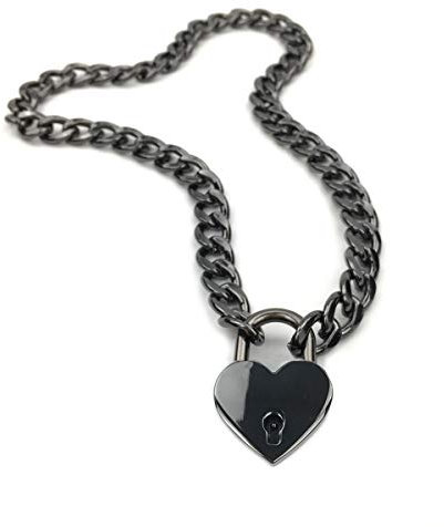 Succuba Padlock Necklace Chain Collar Choker with Two Keys and Box for Women, Men and Pet, Metal, not known