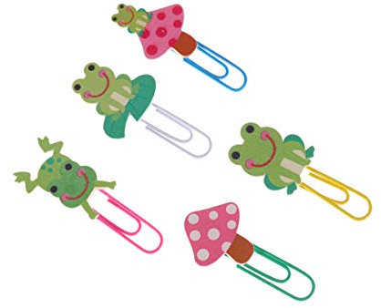 Toyvian 5 stücke büroklammern Holz notizklammer Cartoon Tier lesezeichen Lotusblatt Frosch lustige büroklammern schreibwaren Schule bürobedarf