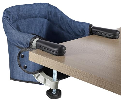 Toogel Klappbarer Tischsitz, Tragbarer Baby Hochstuhl mit Sicherheitsgurt, Kinderstuhl zum Anklippen, Sitzerhöhung Stuhlsitz Babysitz mit Transporttasche für Zuhause und Unterwegs (Blau)