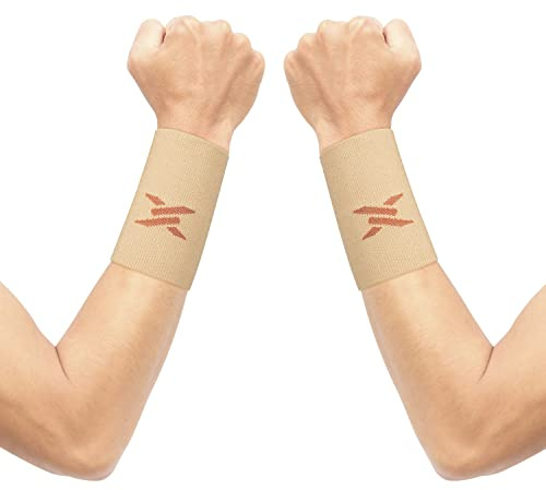 Thx4COPPER Compression Wrist Sleeve-Copper Infused Wrist Support for Men &Women-Improve Circulation and Recovery 1 Pair,Beige,M