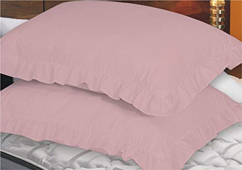 ZASH LONDON Ruffle Pillowcases Luxury Decorative Frilled Edge Oxford Pillow Cases Plain Dyed Poly Cotton Pillow Covers (Baby Pink)