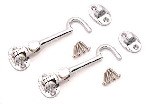 Infinity Decor Pack of 2 Cabin Hook and Eye Solid Brass - Silent Door Latch Lock for Window, Garden Gate, Door - 4 100mm (Polished Chrome)