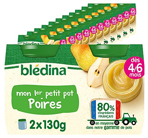 Blédina Mon 1er Petit Pot pour bébé, Dès 4/6 Mois, Poires, 24x130g (Lot de 12*2)