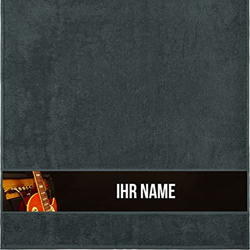 Duschtuch mit Namen - personalisiert - Motiv E-Gitarre 1 - viele Farben & Musik-Motive - Dusch-Handtuch - anthrazit - Größe 70x140 cm - persönliches Geschenk mit Wunsch-Motiv und Wunsch-Name