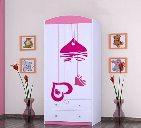 BDW 2-türiger Kleiderschrank mit Schubladen/Kleiderbügeln/Regalen/Kinderzimmer/Kleiderschrank / 88x55x187cm / 18mm Plattenstärke
