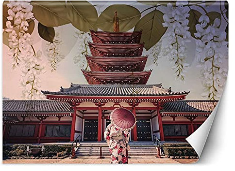 Feeby Papier Peint Intisse Japon Temple Senso Ji 368x254 cm rouge Décoration Murale Tableaux Poster Muraux Chambre Enfant Salon Salle Cuisine Coucherr Femme Geisha Orient