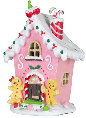 Christmas Paradise Deko LED Lebkuchenhaus Weihnachtliche Dekoration Pfefferkuchenhaus 20cm Rosa Bunt