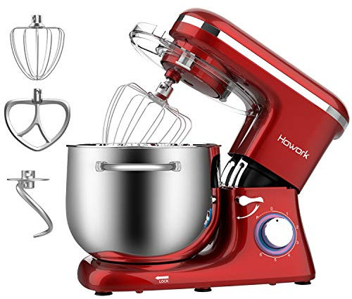 HOWORK Robot Pâtissier 1500W, 6 Vitesses Pétrin Professionnel avec Bol 8L, avec Crochet Pétrisseur, Batteur Plat, Fouet à Fils, Spatule en Silicone, Weparator blanc d'œuf
