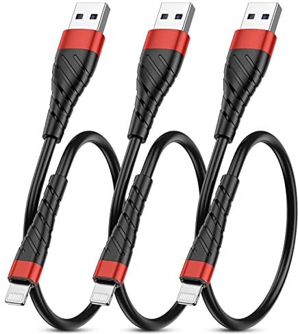 OIITH for Apple MFi Certified Short iPhone Charger Cable 3 Pack 1 Ft, 12 inch Lightning Charging Cord, Fast 2.4A iPhone Data Cord Compatible with iPhone12/11/XS/Max/XR/X/8/8P/7P/6/iPad - Red