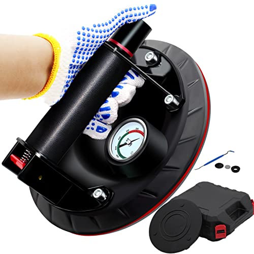 8 Inch Sucker Suction Cup for Glass Vacuum Pump Lifter Powerful Heavy Duty with Pressure Gauge ABS Handle for Granite Car Large Glass Moving Lifting Window Replacement Tools 440lbs Load Capacity