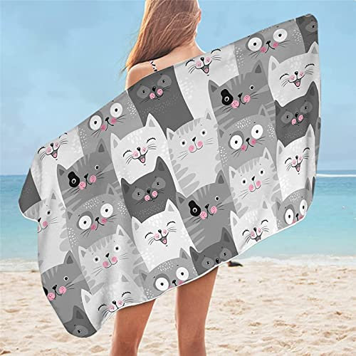 Strandtuch groß 100x200 cm 3D Grau, Microfaser Strandtuch Katze Badetuch, Strandlaken Handtuch, Schnell Trocknen Strandhandtuch Herren Frauen Badetücher, Handtücher, Strandtücher