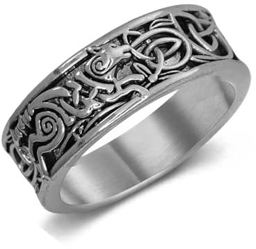 Wolfsring für Männer, Retro-Wolfs-Totemringe, Kreuzlinienring, nordischer Wikinger-Wolfsring, Wolf-Siegelringe, Amulettring, Punkring, Tierring Wolfsschmuck für Männer Jungen (19.8)