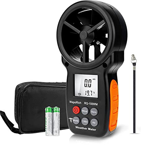 Anemometro digitale Barometro Misuratore di velocità del vento portatile Misura umidità, altitudine, barometrica, vento gelido per raccolta di polveri HVAC Riprese con droni (WapoRich RQ-100WM)