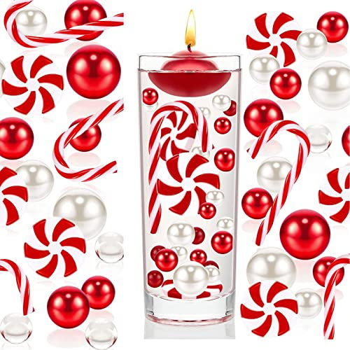 Weihnachtsvasenfüller, klare Wasserperlen, 8015 Stück, rot-weiß, schwimmende Perlen, klare Wassergel-Perlen für Vasen, Weihnachtsperlen, für Vasenfüller, Weihnachten, Schwimmkerzen, transparente
