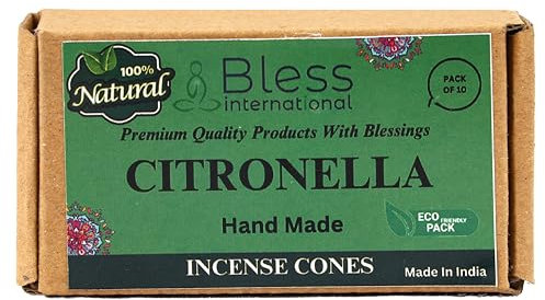 Bless International Citronella Incense-Cones Handmade-Hand-Dipped Organic-Chemicals-Free for-Purification-Relaxation-Positivity-Yoga-Meditation The-Best-scents (10 Count)