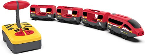 Leomark Holzeisenbahn - Fernbedienung - Spielzeug Eisenbahn, Kinder-Bahn Zug, Spiel-Set Holz, Elektrischer Zug eine Lokomotive mit Waggons, die von Einer Fernbedienung gesteuert Werden