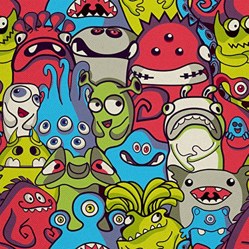 HEKO PANELS Stoff Oxford Wasserdichte Meterware Canvas-Stoff Polyester Stoff Zum Nähen Nähstoffe Möbelstoffe Dekostoffe Handwerken Wasserabweisend Blickdicht Aliens Monsters 2 Meter 155 x 200 cm