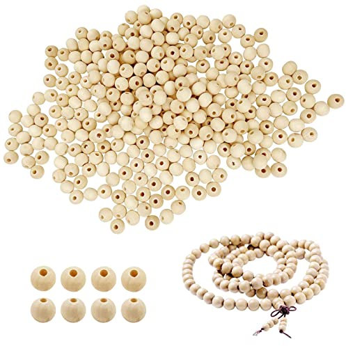 Uootach 400 Stück 10 mm Natürliche Runde Holzperlen, Perlen aus Lotusholz, Natürliche runde Holzperlen, Einfach zu fädelnde Schmuckarmbänder, Bastelarbeiten, dekorative Accessoires