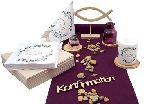 ZauberDeko Tischdeko Pflaume Lila Fisch Holz Kommunion Konfirmation 20 Personen, Modell:Konfirmation