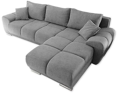 ANTON Ecksofa mit Schlaffunktion, Stoffbezug Uran Dunkelgrau - Moderne Eckcouch in L-Form mit Bettkasten & dekorativer Steppung - 289 x 85 x 189 cm (B/H/T)