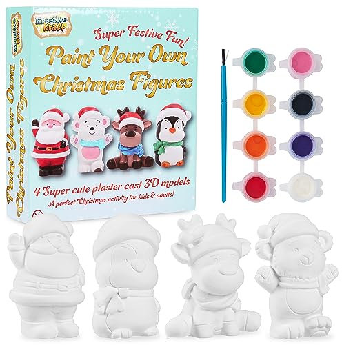 KreativeKraft Weihnachtsdeko Bastelset Kinder, Gips Figuren zum Bemalen, DIY Bastelsets für Kinder (4er-Set)