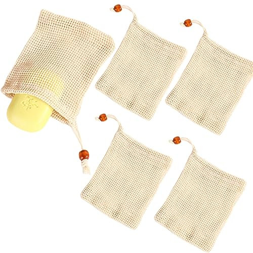 ASYKNM 4 pezzi portasapone solido, porta shampoo solido, sacchetto di sapone organico, sacchetto di sapone schiumogeno antiscivolo in lino naturale in rete di sisal