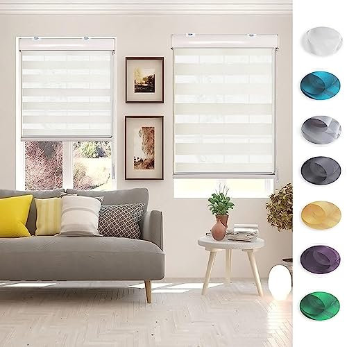 Persianas Venecianas persiana Veneciana de 115 x 220 cm Protección Luz Antideslumbramiento Persianas enrollables de Doble Capa para la decoración del hogar para Oficina, Estudio, Blanco