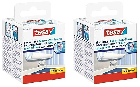 tesa Rissbrücke - Hochelastisches, selbstklebendes Reparaturband zum Überdecken von Bohrlöchern und Rissen im Putz - ganz ohne Spachteln - 10 m x 50 mm (Packung mit 2)