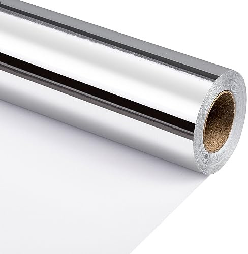 Merture Geschenkpapierrolle, Mini-Rolle – 46,5 m², einfarbiges Metallic-Silber-Geschenkpapier für Weihnachten, Muttertag, Vatertag, Abschluss und mehr