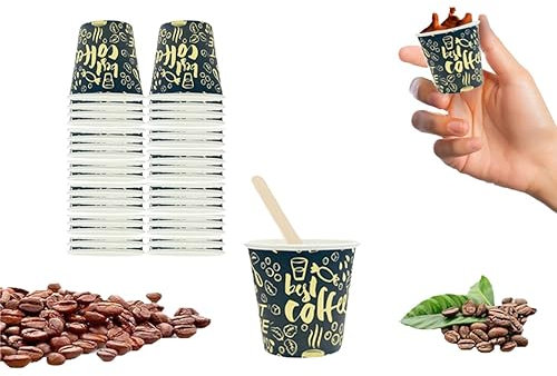 DETERMONDO 4000 Bicchierini Caffè di Carta Biodegradabili 75ml, Bicchieri Caffe Nero con Grafica Monouso Biocompostabili Usa e Getta - Tazzine Made in Italy