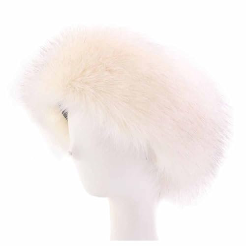 SHTGOI Damen Pelzmütze Faux Fuchs Fell Stirnband Warm Kunstpelz Fellmütze Flauschige Schneemütze Wintermütze Plüsch Weich Stirnband Hut für Outdoor-Aktivitäten in kalten Wintergebieten Beige