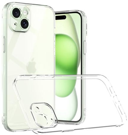 Captor Cover Trasparente per iPhone 15 Plus, Custodia TPU in Silicone Morbida e Sottile, Alta Qualità con Bordo Rialzato per Schermo e Protezione Fotocamera (Bordi Rialzati e Protezione Fotocamera)
