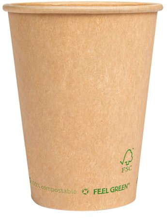 Garcia de Pou 50 pezzi - Bicchieri di carta 1 parete 'Plastic Free' 360 ml 300 G/M2 Ø9/6 x 11 cm marrone cartone