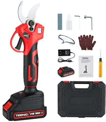 TEENO Elektrische Gartenscheren 30mm, kabellos, bürstenlos, mit LCD, 2000 mAh Batterien, schnurlose professionelle elektrische Schere für Garten, Äste und Obstgärten (ein Akku)