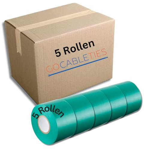 GOCABLETIES - Isolierband Grün - 5 Rollen - 50 mm x 33 m - strapazierfähiges, selbstklebendes Isolierband - zum Schutz, Bündeln und Reparieren von Kabeln