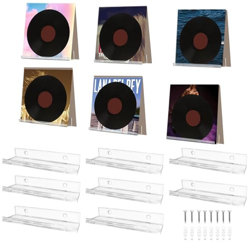 GMINCO Vinyl Record Holder Storage Wall Mount, Acrylic CD Rack Record Album Shelf Wall Display 8 Pack