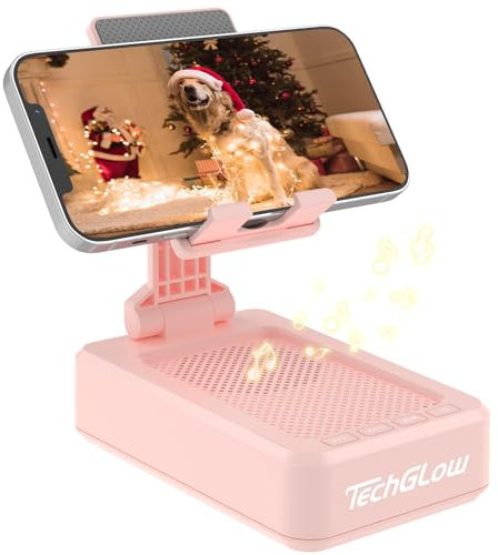 TechGlow Geschenk für Frauen, faltbarer Handy-Ständer mit Bluetooth-Lautsprecher, kabelloser Lautsprecher mit Handyhalterung, Geburtstagsgeschenkidee für Mutter, Vater, cooles Gadget, Rosa