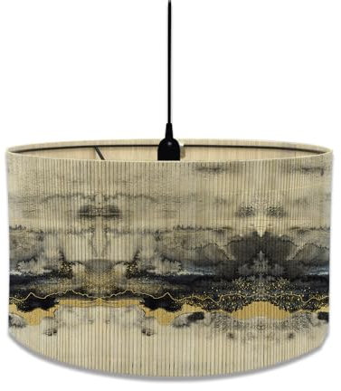 FANSU Abat Jour Plafond en Bambou, Impression de Marbre Européenne Tambour Abat-Jour, Remplacement Abat pour Lampe de Table Suspension Lampe de Chevet Lampadaire (30x30x23cm,or noir)