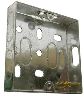 Generic 1 Gang Metal Back Box 16mm, Single Pattress Box, Galvanised Steel, Silver, Not Water Resistant, Includes Lugs, Knockouts, Brass Earth Terminals, Certified BS4662
