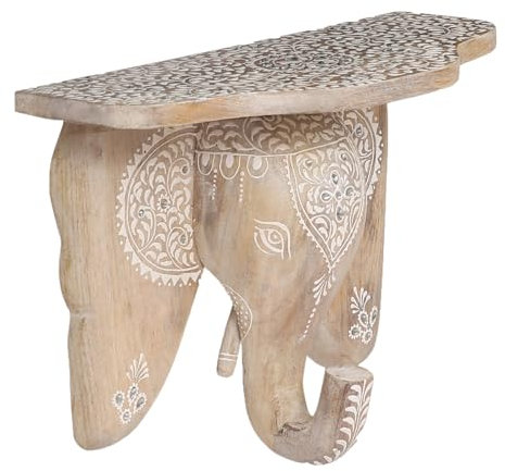 Marrakesch Handgeschnitztes Elefanten Wandregal Weiss aus Holz 38 cm groß | Boho Deko Wanddeko Anshan einsetzbar als Hängeregal Schweberegal schmal im Flur oder Nachttisch hängend im Schlafzimmer