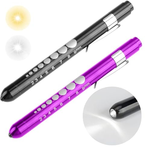 LANAFAY 2 Pièces Lampes de Diagnostic Médical, Lampe pupille LED Portátil con Clip de Bolsillo, Luces de Pluma Médicas con 2 Fuentes de Luz LED, Lampe de à LED Réutilisable avec Pupillomètre